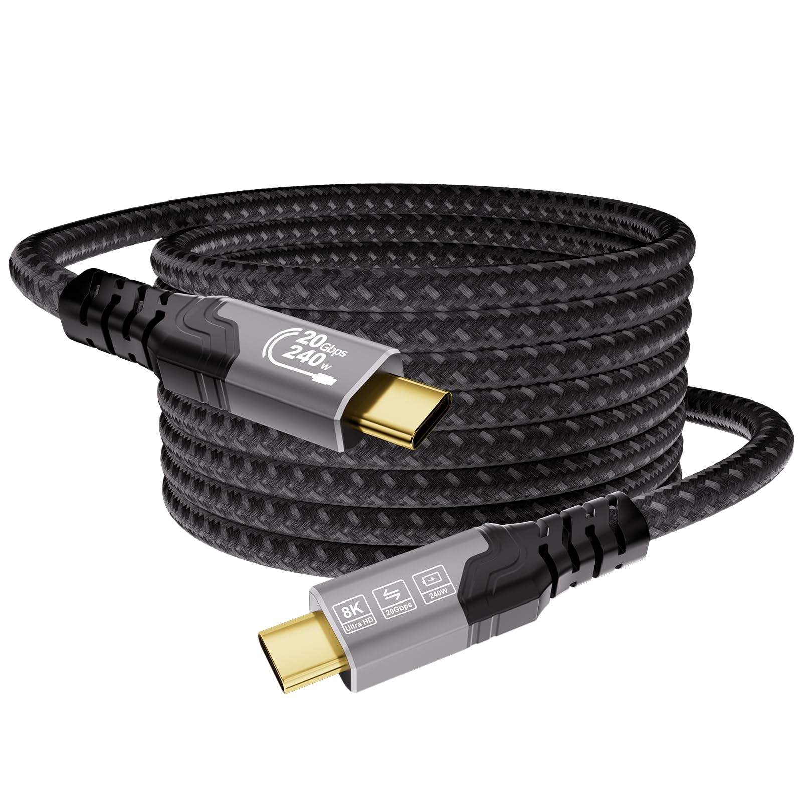 ZIKNYDO Cavo USB Type C 5m, USB-C 3.2 Gen2x2 20Gbps, PD3.1 Ricarica Rapida 240W, Trasmissione Video 8K@30Hz, 4K@144Hz, compatibile con Thunderbolt 4, MacBook Pro, iPhone 17, Switch, Monitor, VR