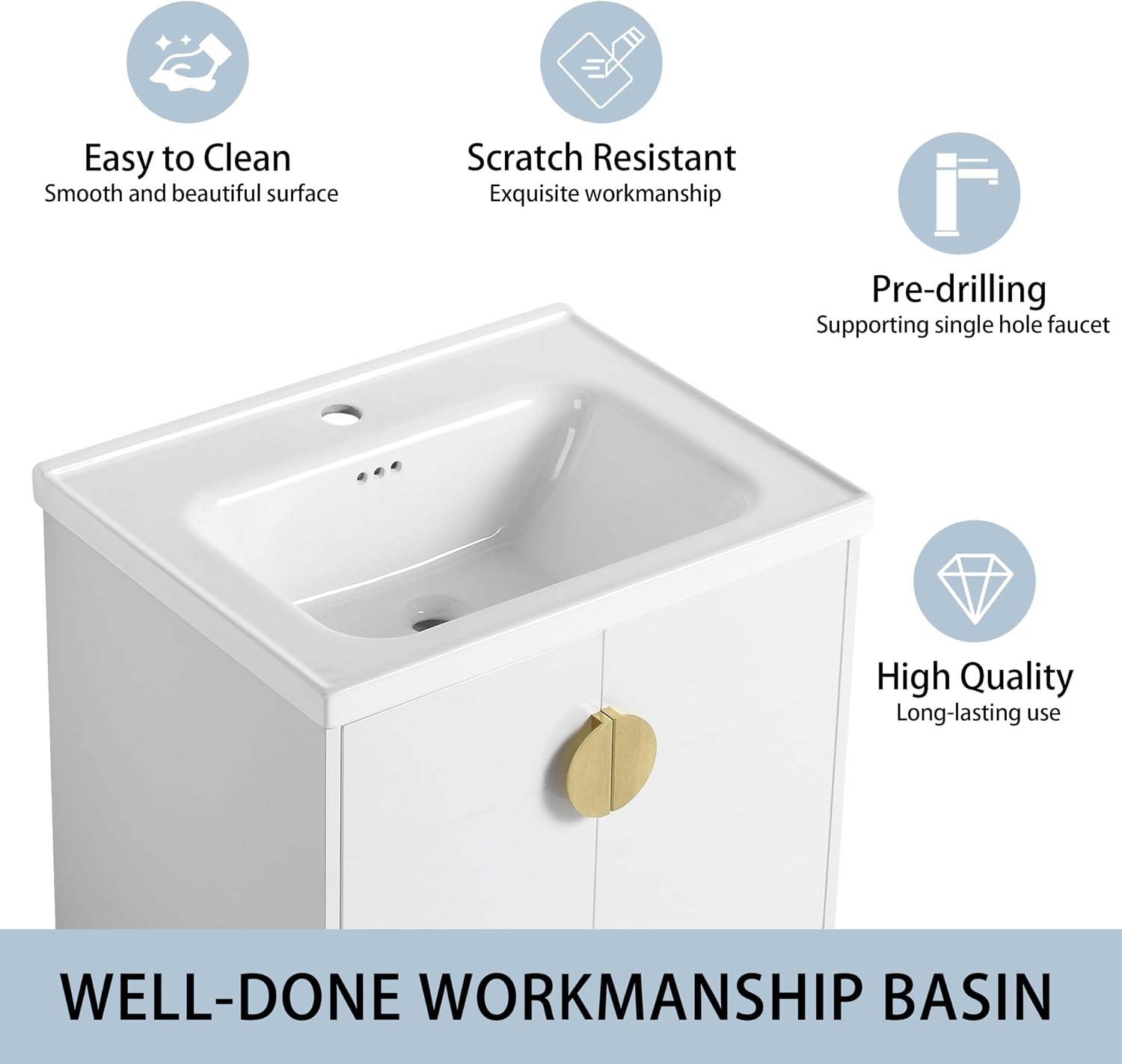 24 Inch Floating Vanity, 24" Bathroom Vanity with Sink, Single Sink Wall Mounted Vanity Combo, Modern Wall Mounted Cabinet Set with Ceramic Sink,White