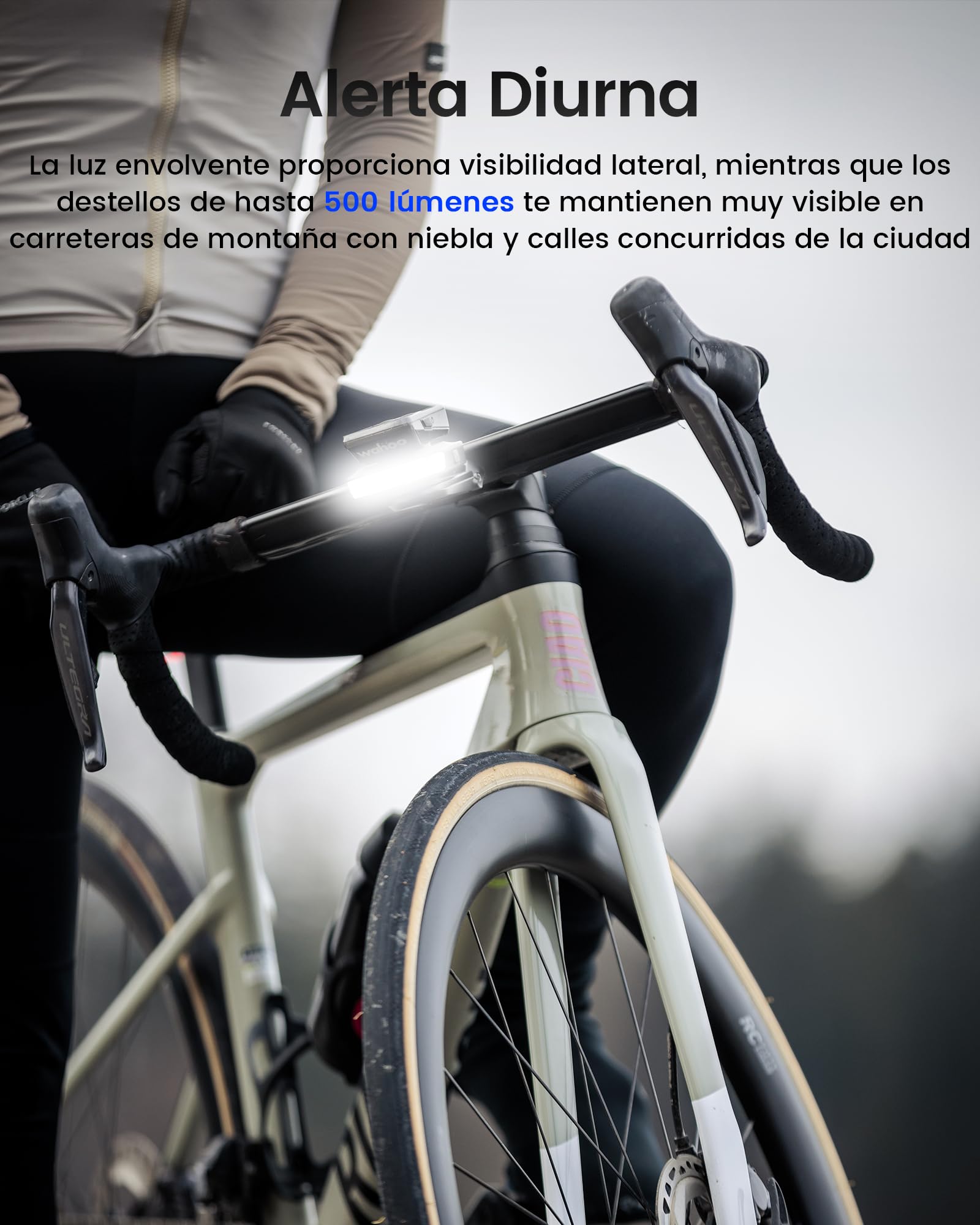 RAVEMEN FR500 500 Lúmenes Luz Delantera para Bicicleta de para Ciclismo Diurno y Nocturno, Compatible con Garmin/Wahoo Ciclocomputadores, 6 Modos USB C ON/Off Automático IPX6 Resistente al Agua