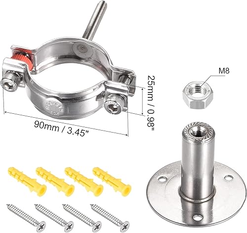 Miniatura 3 de uxcell Soporte de tubo de montaje en techo de montaje en pared, abrazadera de soporte de tubo ajustable de acero inoxidable 304 para tubería de