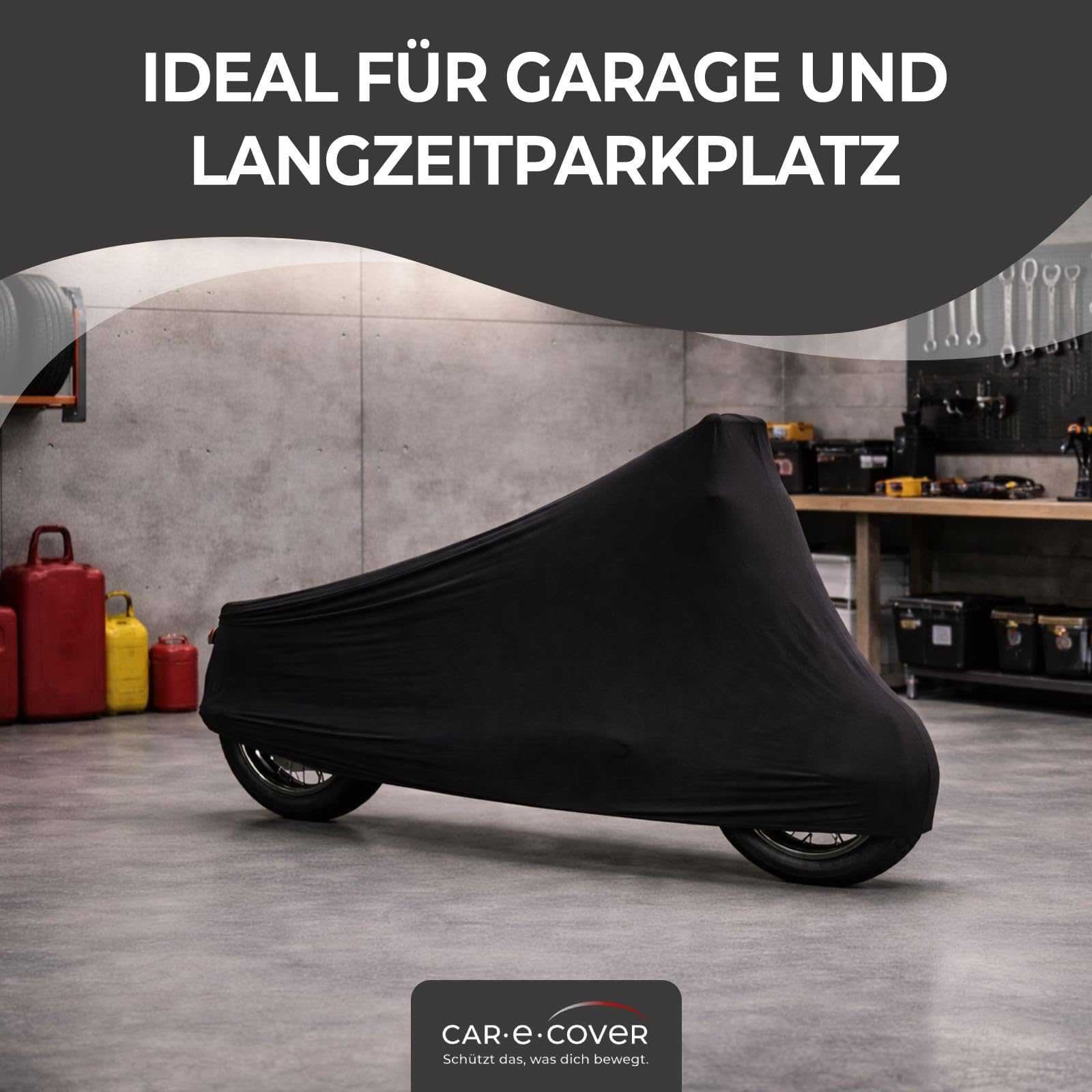 Indoor Premium Motorrad Abdeckung, unsere formanpassende Motorradplane Perfect Stretch, eine Schutzhülle für innen, Abdeckplane in 3 Farben & 3 Größen (Schwarz, XS-S)