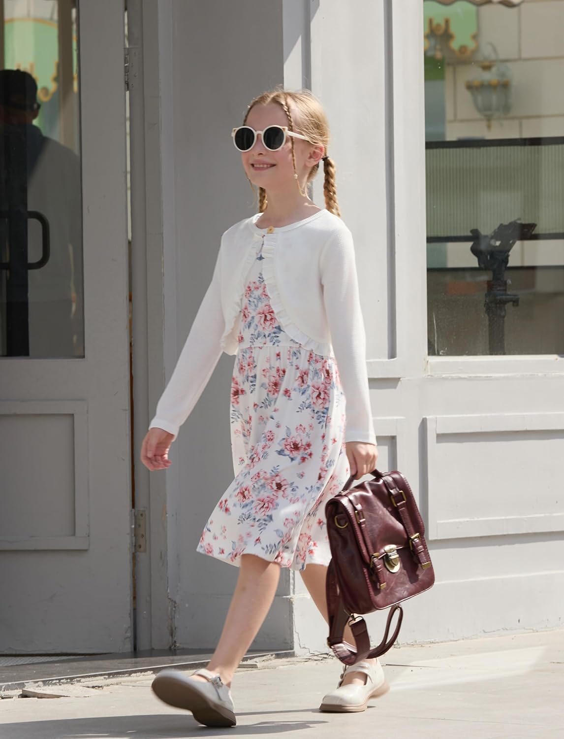 PATPAT Girls Cardigan Bolero Size 4-12 Years Kids Knit Long Sleeve Ruffle Open Front Button Cover Up Cropped Tops for Girls - Image 4