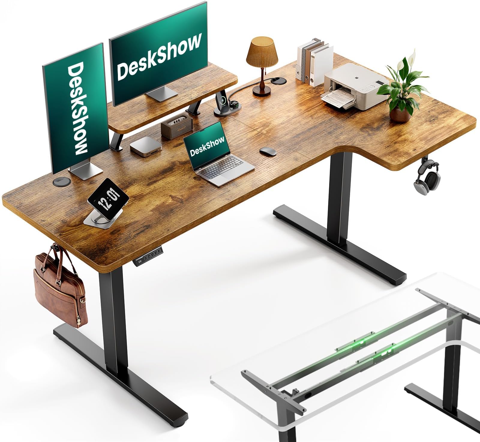 - L-Shaped Standing Desk - 63 Inch Adjustable Corner Standing Desk with Flexible Monitor Stand, Electric Sit Stand Computer Table with Memory Controller for Home Office