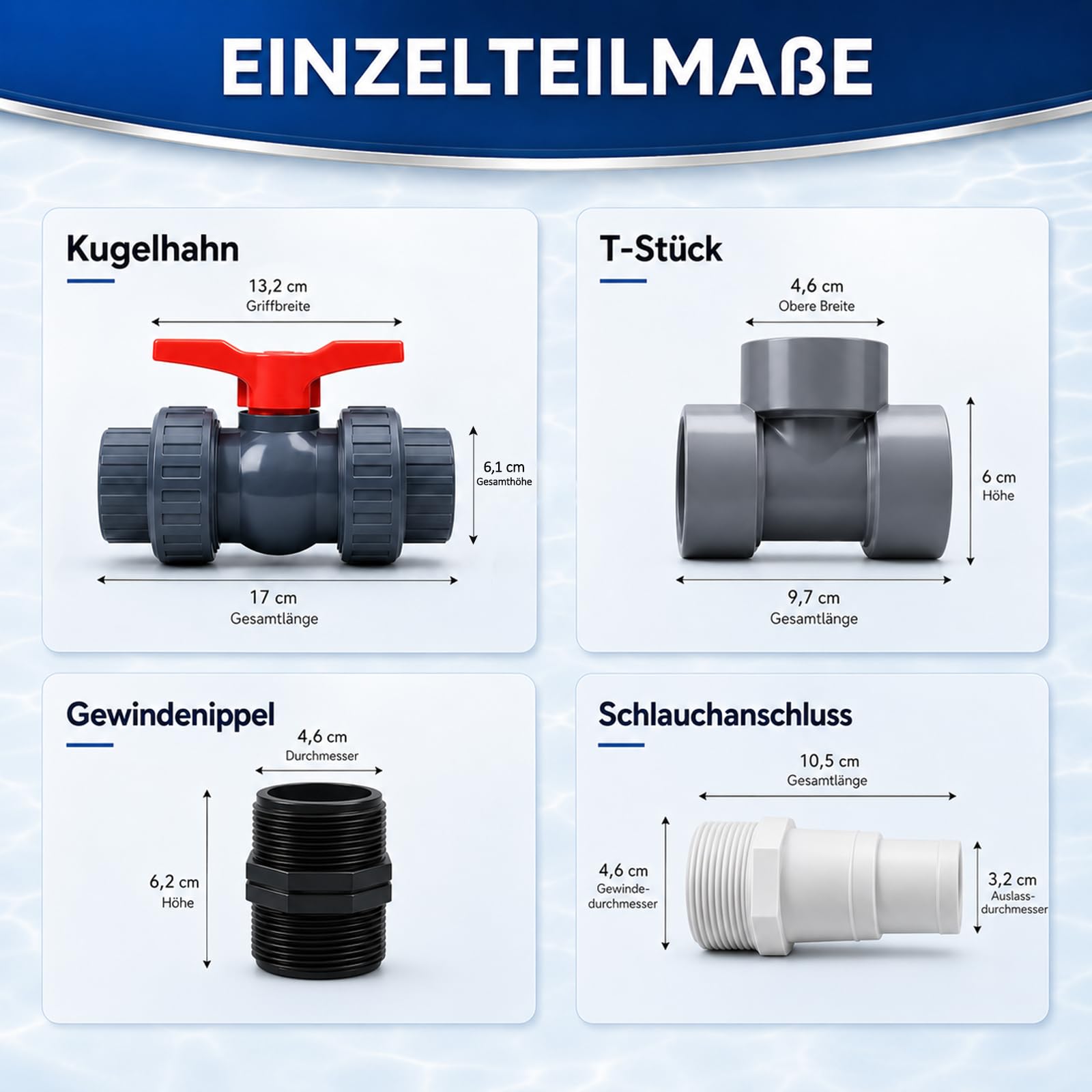 Bypass Pool Set Ø 50 mm – Pool Bypass Set für Poolwärmerpumpe & Pool Heizung, Wärmepumpen Anschluss-Set zur präzisen Steuerung der Wasserzufuhr und optimalen Temperaturregulierung