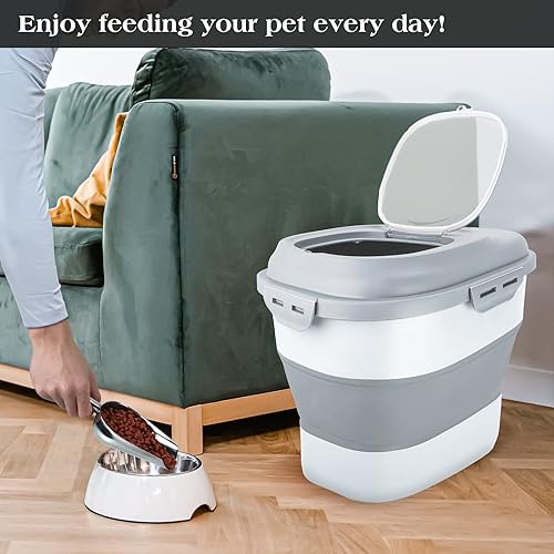 Miniatura 6 de Contenedor de almacenamiento de alimentos para perros, hermético plegable de 13 a 30 libras, contenedor de comida para mascotas con tapa abatible,