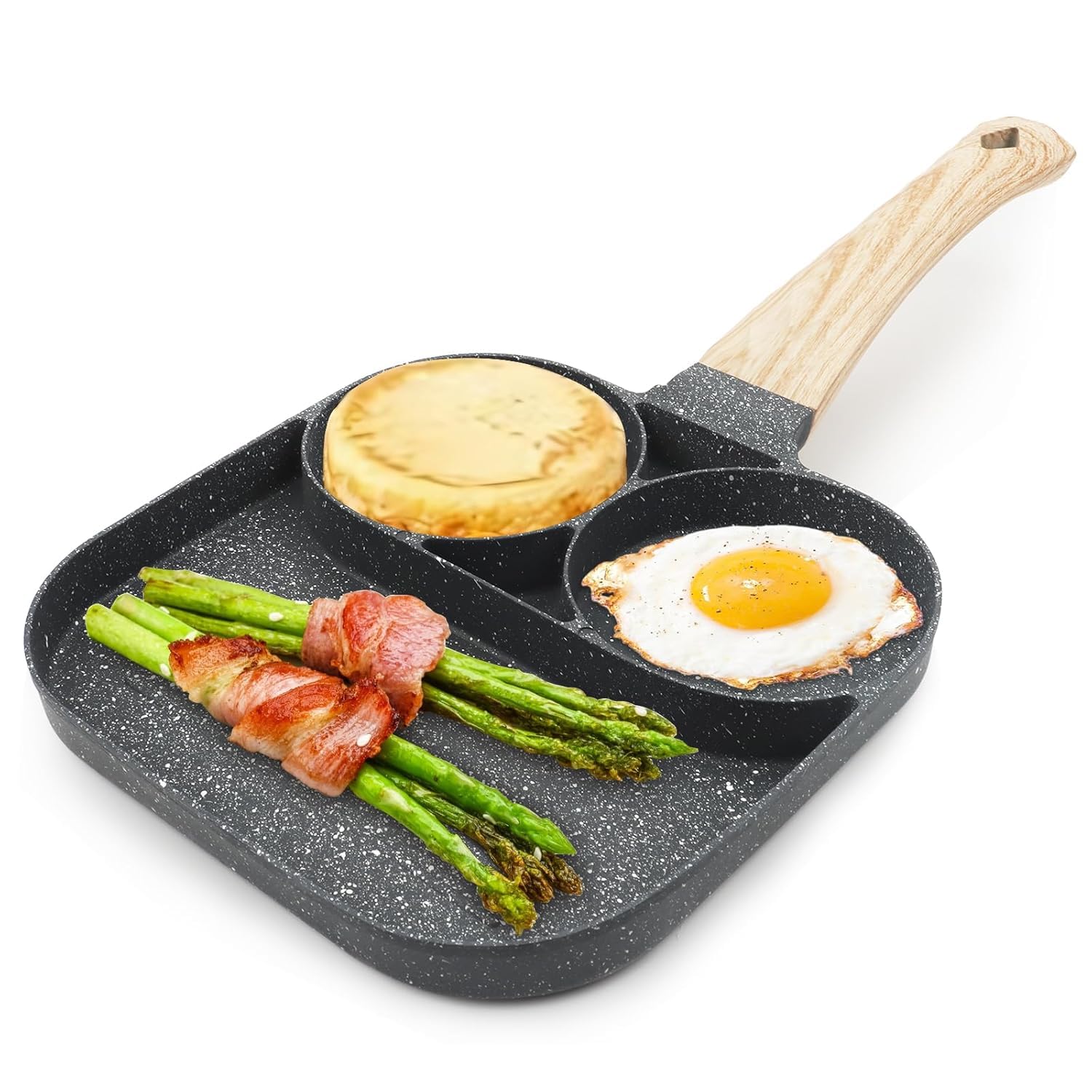 Non-Stick 3-Hole Fried Egg Cooker/Multi-Purpose Ceramic Fry Frypan & Cast Iron Kadai – 3-Hole Egg Pan, Black, Nonstick Kadai for Gas/Induction/Ceramic Stovetops.(Black)-image-6
