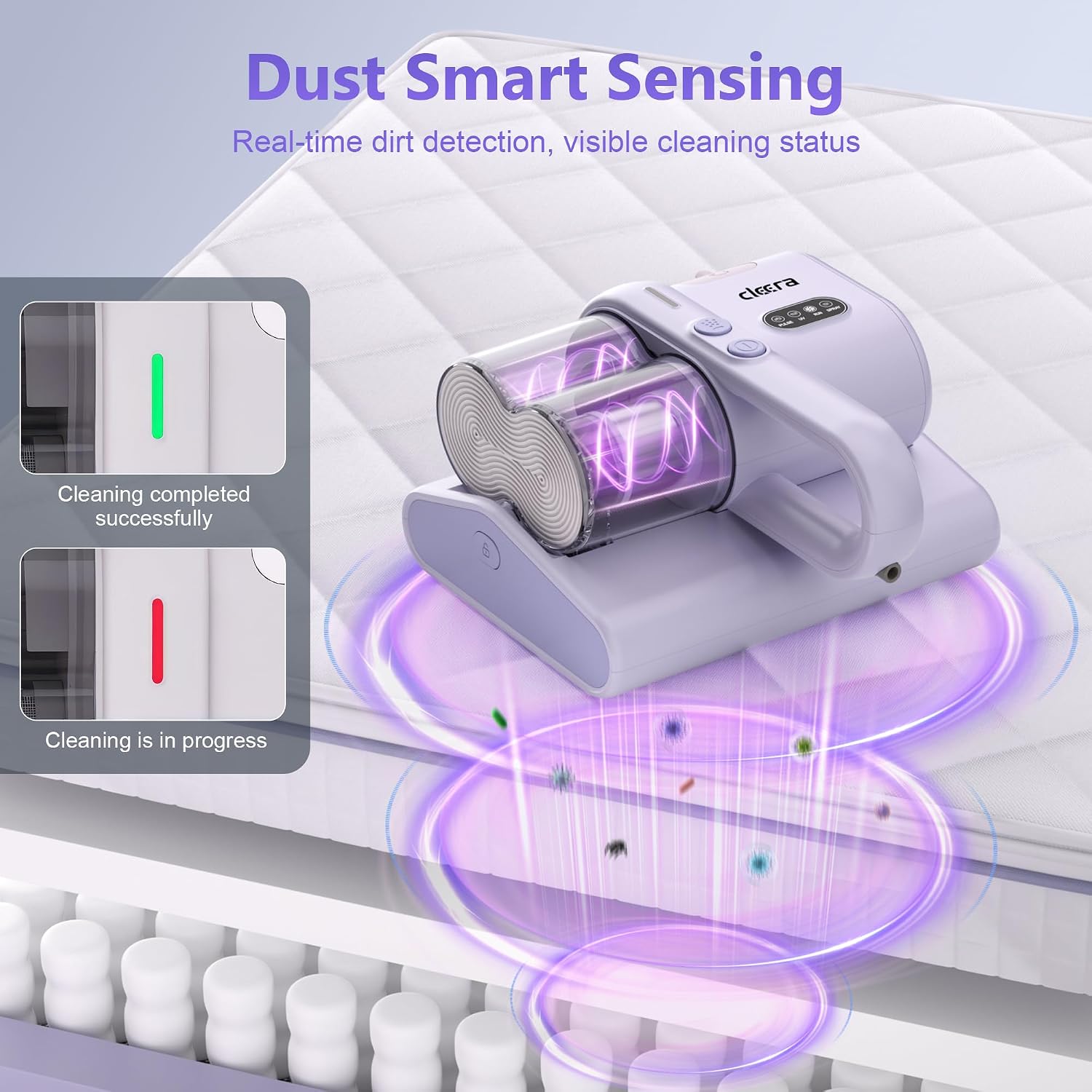 Mattress Vacuum Cleaner, 16KPa Suction, Dual Brushroll & Suction, Smart Dust Sensor, UV-C 253.7nm, HEPA, Fragrance Mist, 16.4FT Cord, Lightweight for Bed Sofa Carpet (Fragrance Not Included)