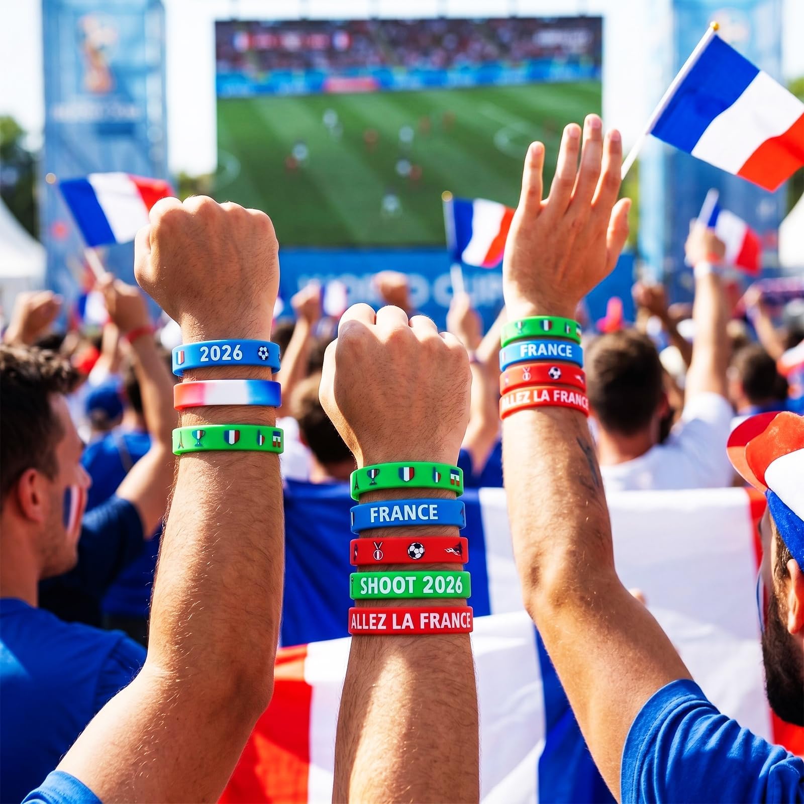 24pcs Bracelet Football Silicone Coupe du Monde 2026 Wristbands Motif Drapeau France pour Fans Supporter France