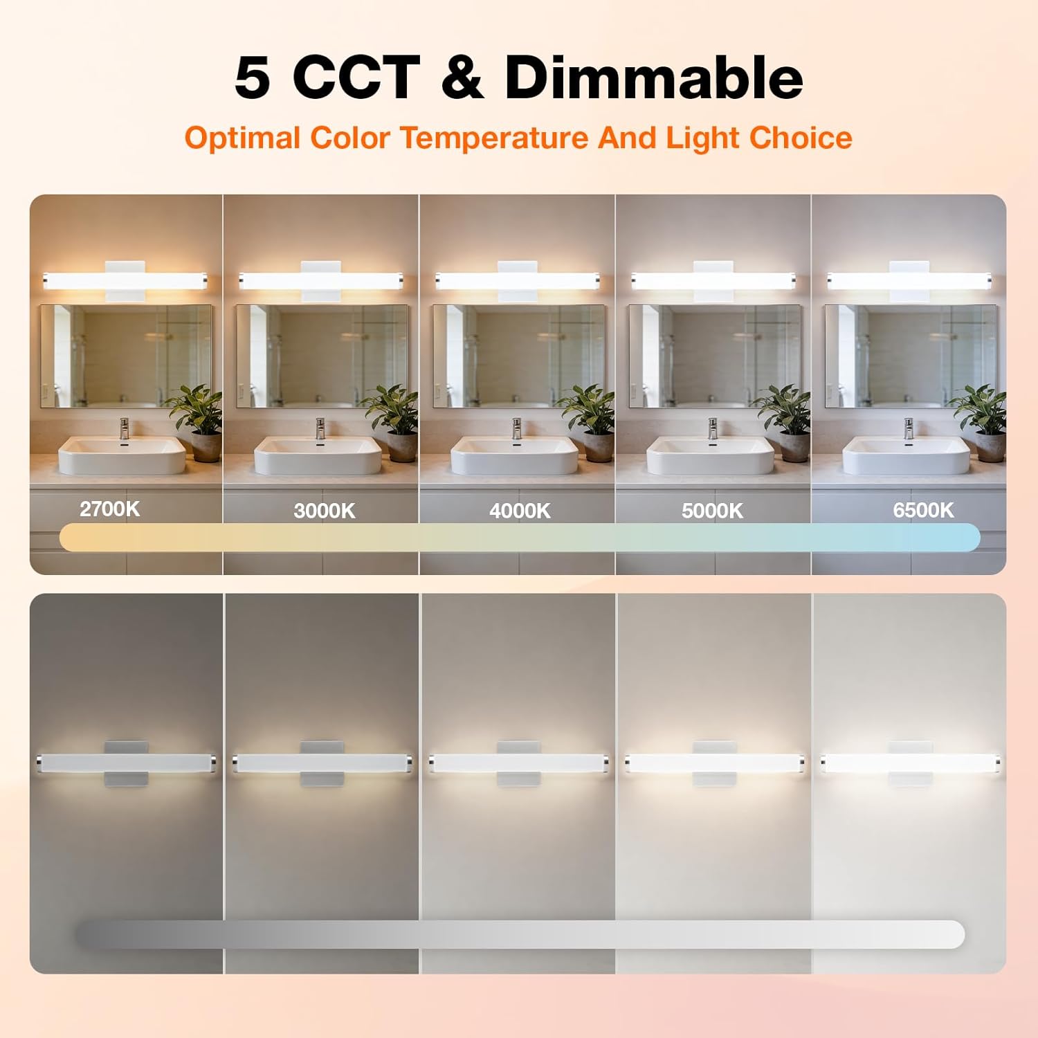LEDVANCE Sylvania 24" Modern Vanity Lights for Bathroom, 22W, 5 Temperature Select (2700K/3000K/3500K/4000K/6000K), Dimmable, Round Shape, Brush Nickel, with Accessories - 1 Pack (66560)