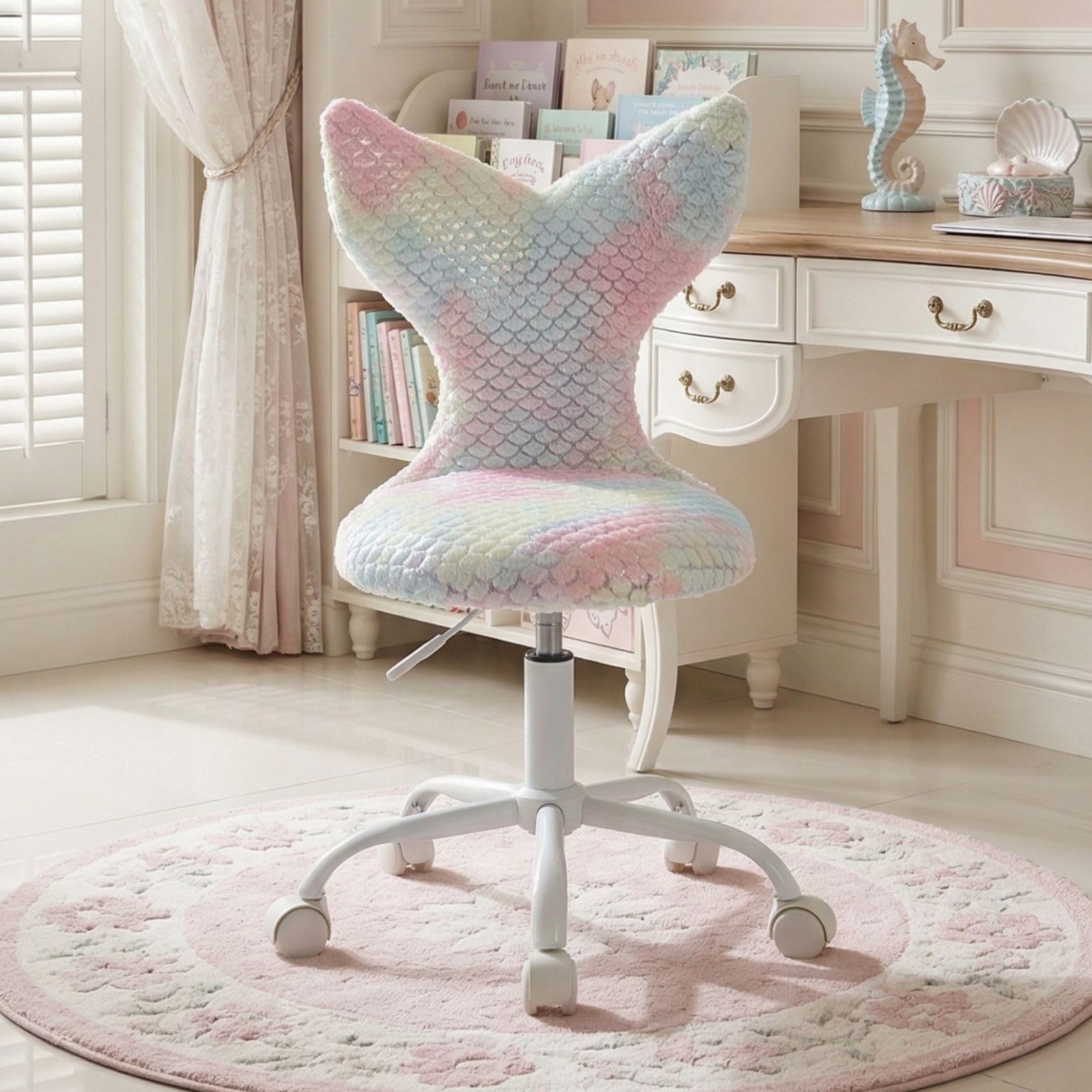 chairus Enfant Chaise de Bureau Pivotante en Fausse Fourrure Ergonomique Réglable en Hauteur Chaise de Chambre (Colorée)