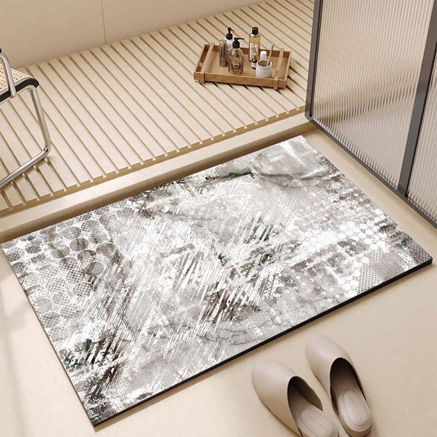 Alfombra Diatomita Baño 50x100cm,Alfombrilla de Baño Absorbente Antideslizante,para Bañera,Ducha,Estilo del Estampado Geométrico 1