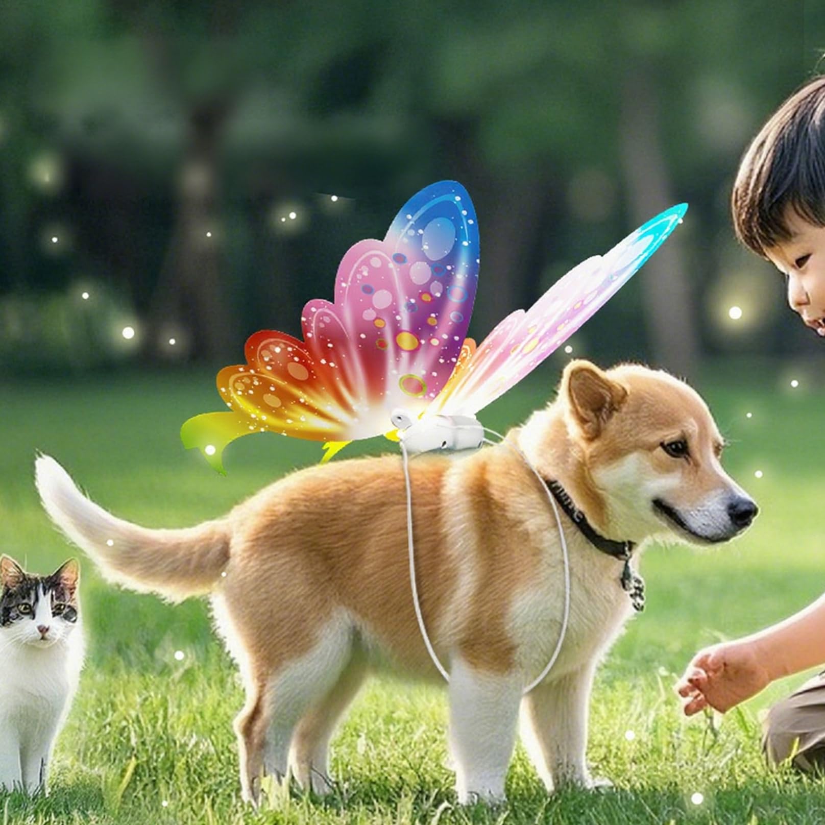 Jorzer Aile de Papillons Brillante, Aile légère légère avec des lumières LED et de la Musique pour Le Costume Chien Costume pour Enfants Lumineux Back Back Toy Little Girl Electric Move.