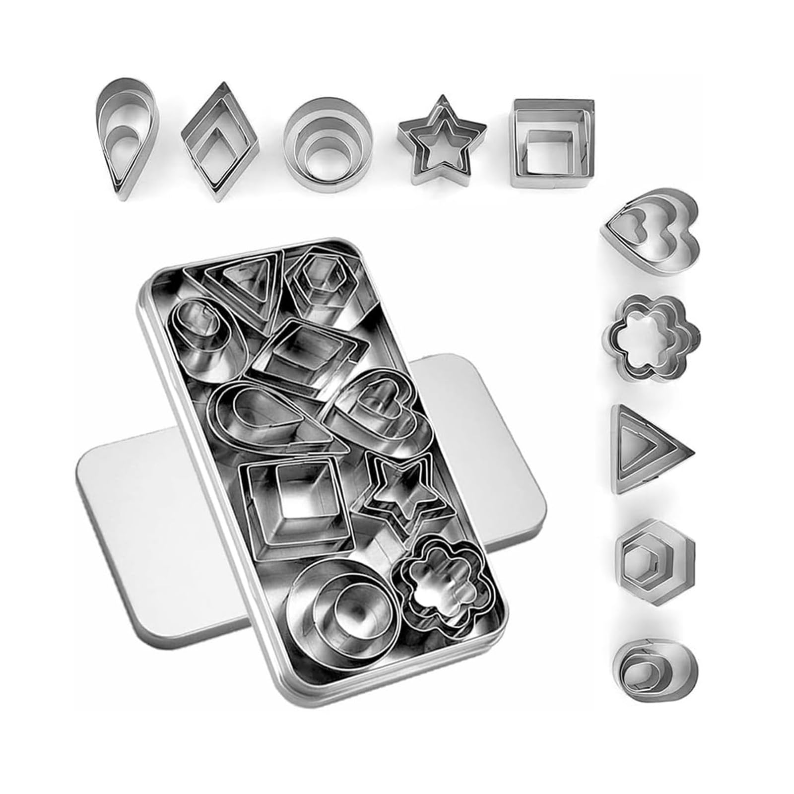 HIKKY Mini Cookie Cutter Set 30 Pcs Metal Cookie Cutters, Stainless Steel Cookie Cutters Small Cookie Cutters with Box, Biscuit Cutters Tiny Fruit Cutter, Cookie Cutter Set for Holiday Winter Baking