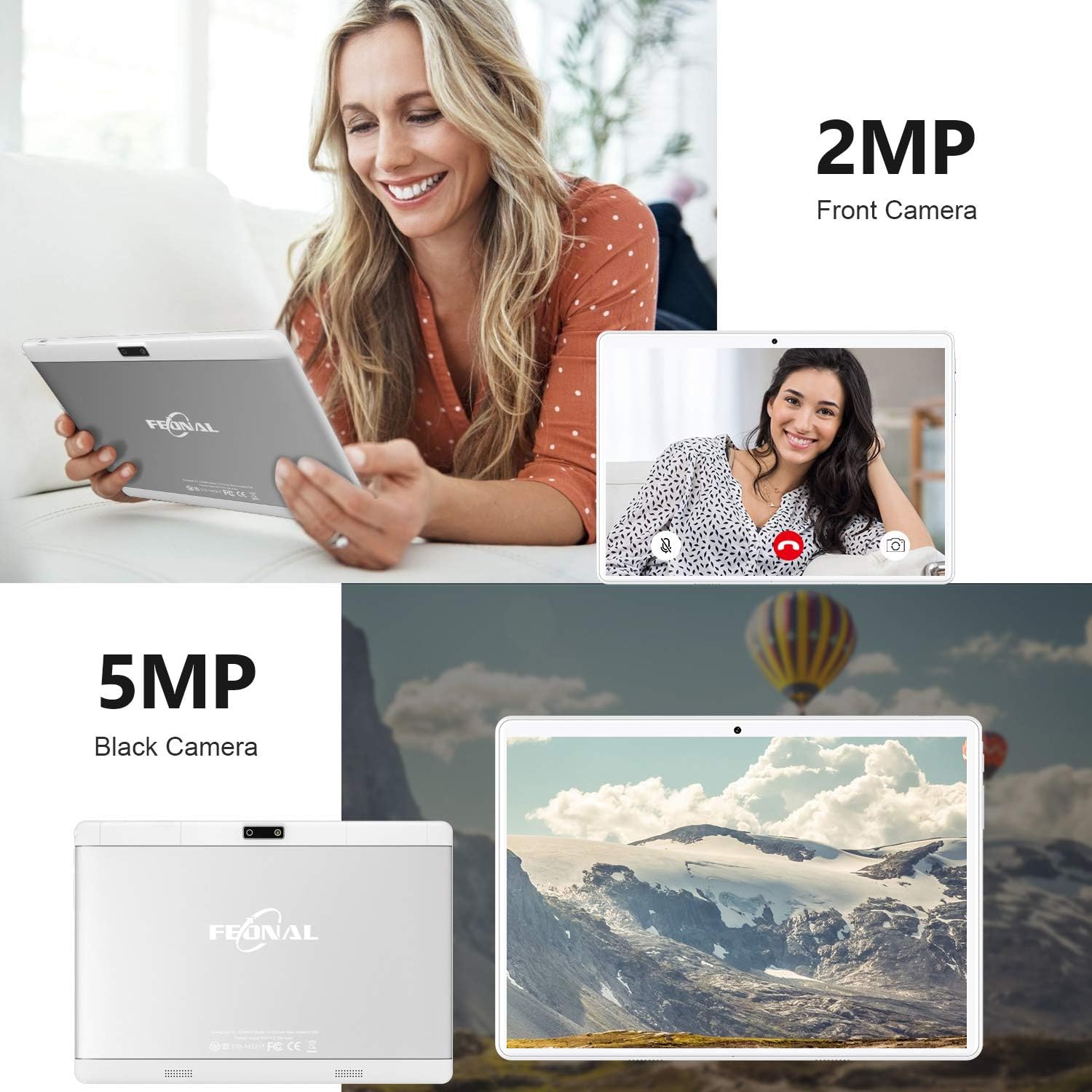 Tablet 10.1 Inch, Android 9.0 Pie Tablet PC with 32GB ROM/128GB Expand, Dual Sim Card 2MP+ 5MP Camera, WiFi, Bluetooth, GPS, Quad Core, IPS HD Display, Google Certified Tablet【2020 Newest Silver】
