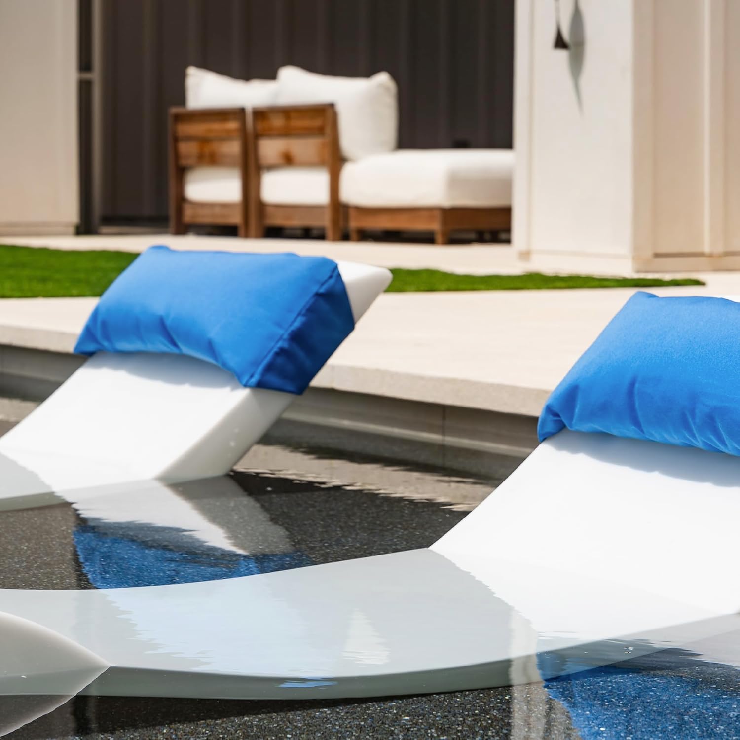 Aqua Outdoors Inside Pool Lounger Headrest Pillow, in Water Sun Shelf Chaise Cushion, Great for Tanning on Baja Ledge or Poolside Sundeck(Blue, Two)