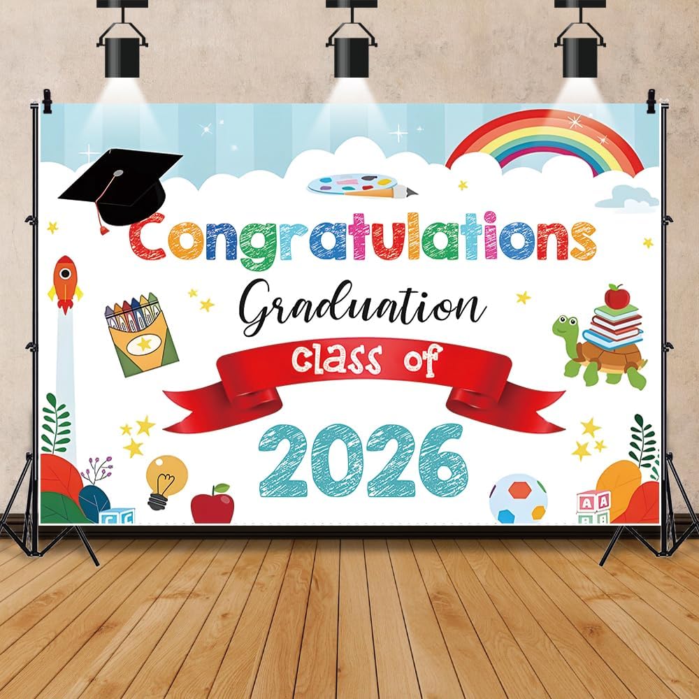 ChloropLastid Congratulations Graduates Backdrop Kindergarten Graduation Banner Preschool Grad Decor Photography Background Class of 2026 Congratulate Graduation Prom Party Decorations Props 8x6ft - Image 3