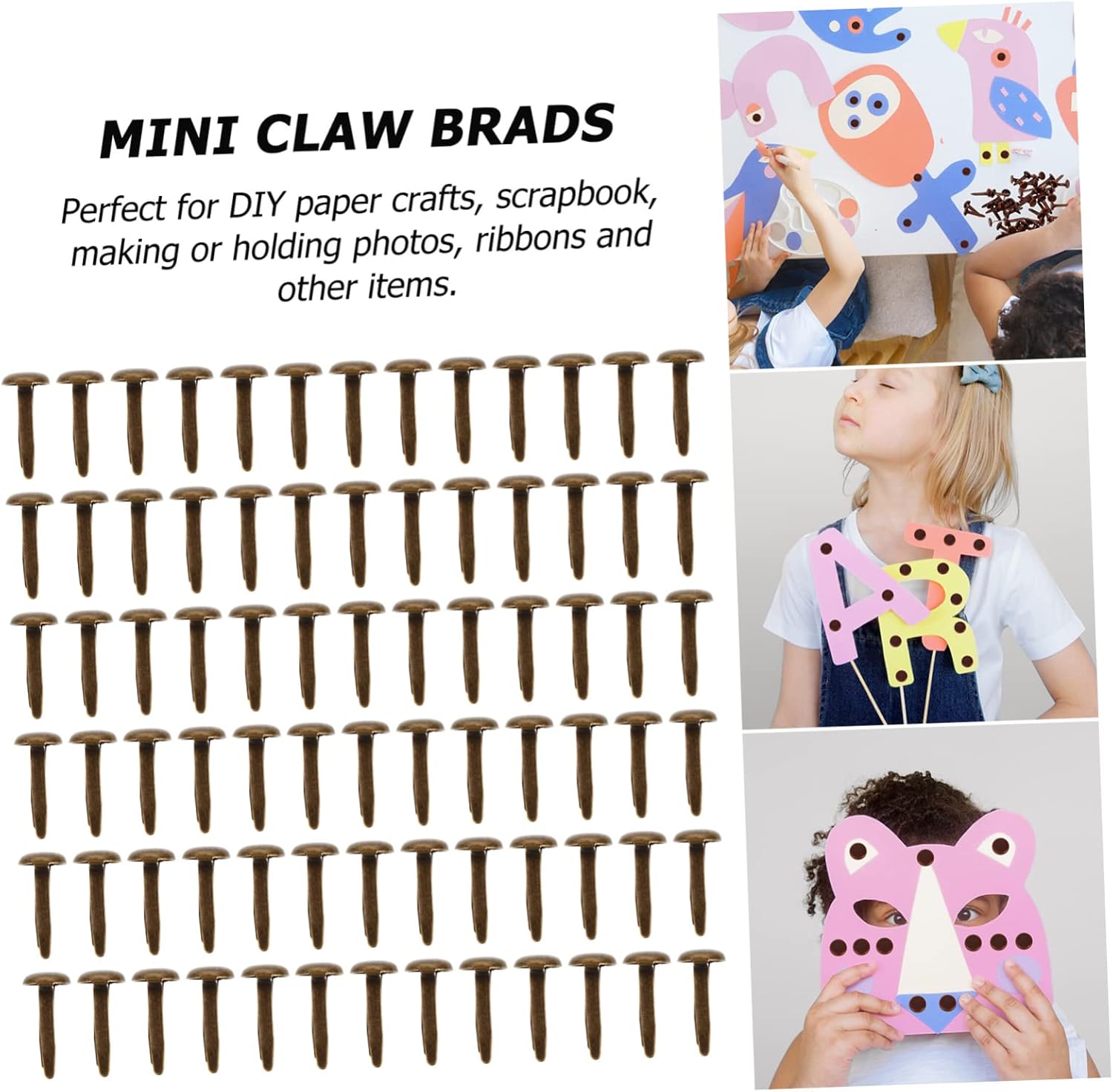 IWOWHERO 200pcs Mini Brads for Crafts Decorative Fasteners Antique DIY Supplies for Scrapbooking Photos and Ribbon Projects