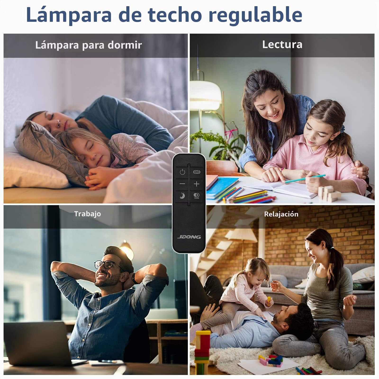 Lámpara de techo LED regulable planar negra 54 W con control remoto 3000K-6500K blanco cálido-frío luz diurna para dormitorio, habitación infantil y oficina