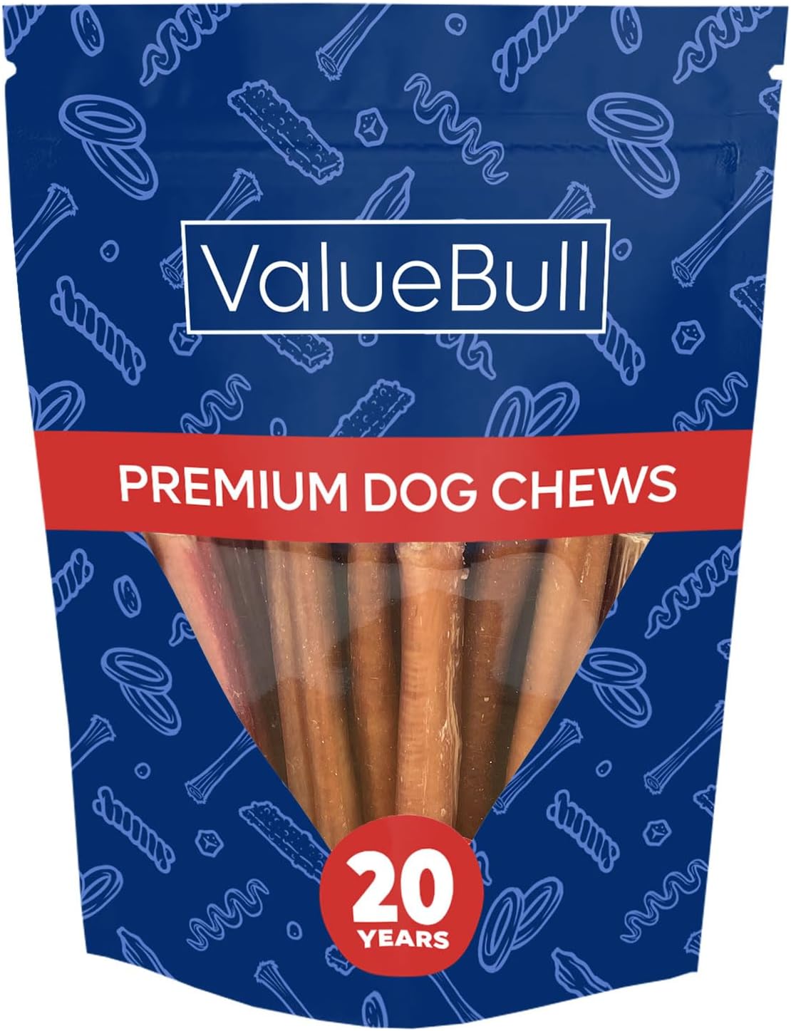 ValueBull Bully Sticks for Dogs, Thick 6 Inch, 10 Count - All Natural, Grass Fed, Single Ingredient, Long Lasting Dog Treats