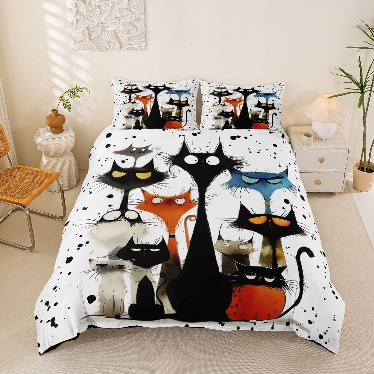 Homemissing Funny Cat Duvet Cover Set Super King Size Anime Cats Bedding Set for Kids Boys Girls Cute Kitten Duvet Cover with 2 Pillowcases Cartoon Animal Bedding,Zipper Closure — image 1