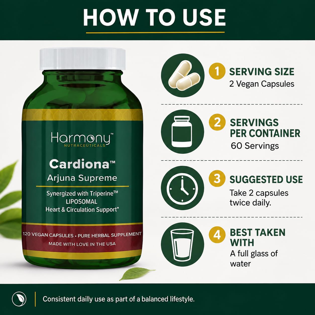 Arjuna Supreme – Synergized with Triperine - Highest Potency Maximum Bio-Activity Liposomal Dr. Gumman's Harmony Nutraceuticals Herb for Cardiovascular Support – 120 Vegan Capsules — Amazon image 8