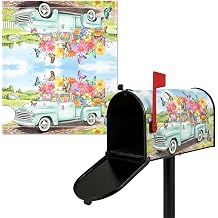 Mailbox Covers Magnetic Letter Box Wrap Beautiful Spring Flower Butterfly & Truck Design Mailbox Magnetic Standard Wrap Covers Spring Waterproof Post Wraps for Outside, 21 X 18 Inch