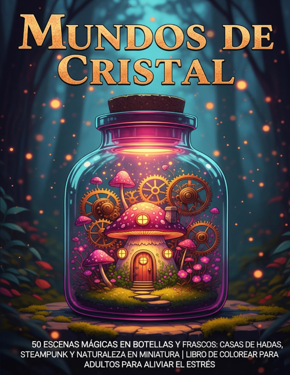 Mundos de Cristal: 50 Escenas Mágicas en Botellas y Frascos: Casas de Hadas, Steampunk y Naturaleza en Miniatura | Libro de Colorear para Adultos para Aliviar el Estrés