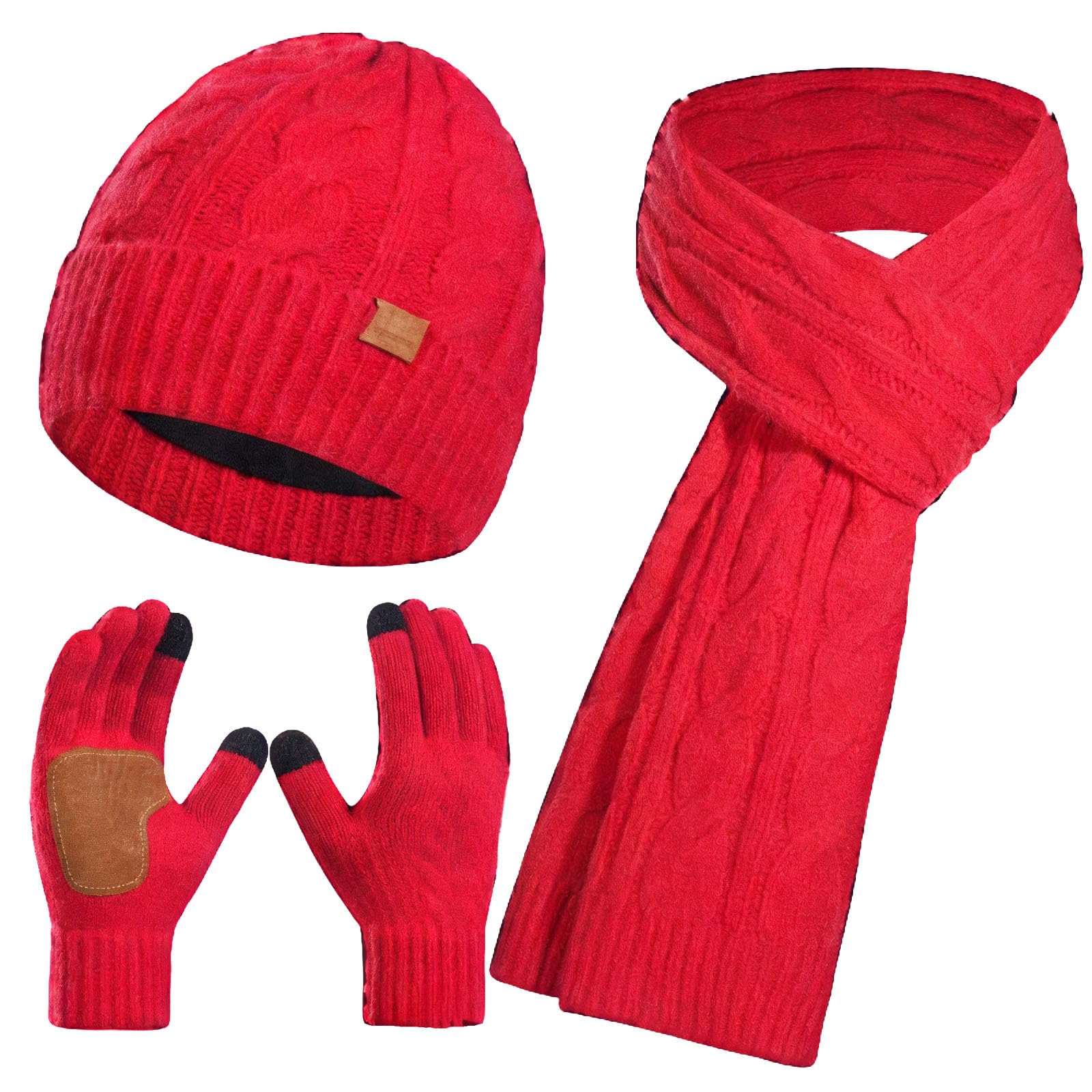 Set di 3 pezzi con cappello, sciarpa e guanti, per l'inverno, lavorato a maglia, con touchscreen, berretto caldo e sciarpa lunga, set di accessori da donna per il freddo