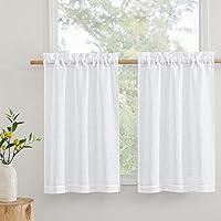 Vista 9 de RYB HOME Cortinas Blancas con Textura de Lino, Cenefas Transparentes, Complementos Superiores para Ventanas, Cortinas Semitransparentes para Cocina