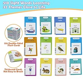 MAYAPHILOS English and French Talking Flash Cards with 510 Sight Words Learning Educational Toys to Learn French Pocket Speech Audible Flashcards for Toddlers