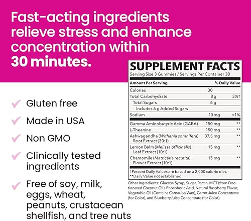 Miniatura 5 de NeuroQ - Gomitas Calm Focus - Suplemento para aliviar el estrés - Apoya la función mental y la relajación - Sensoril Ashwagandha, magnesio, GABA,