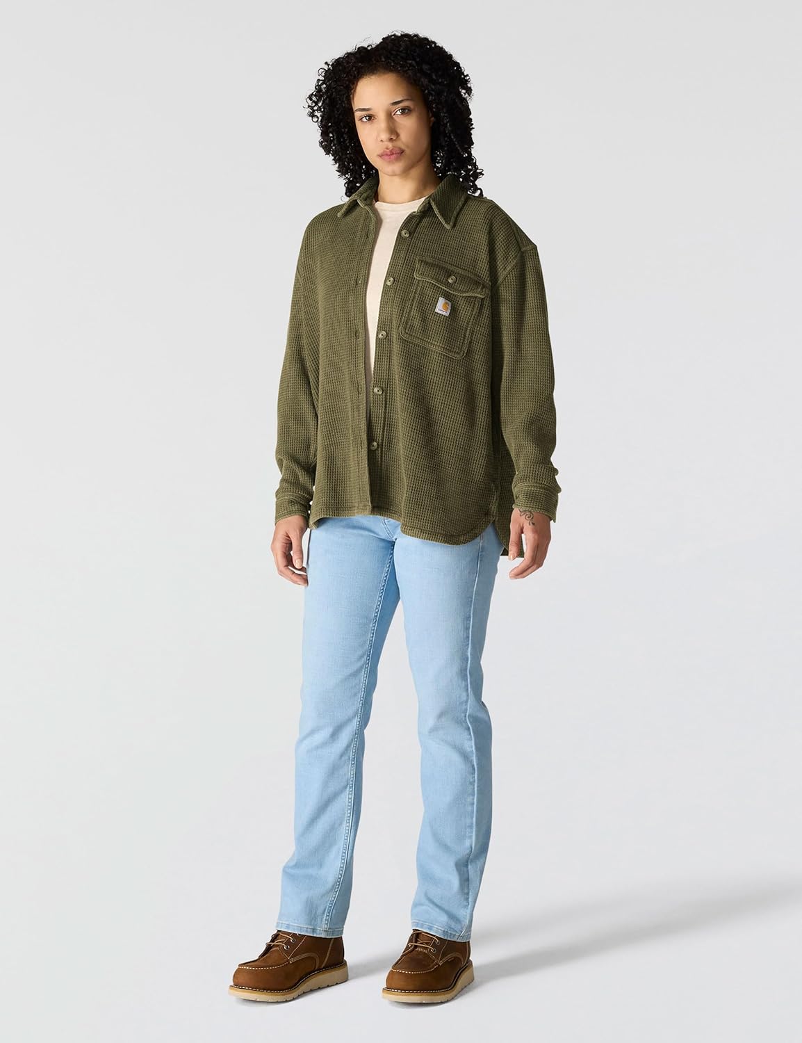 Carhartt Womens Oversized-fit Heavyweight Waffle Knit Shirt - Image 4