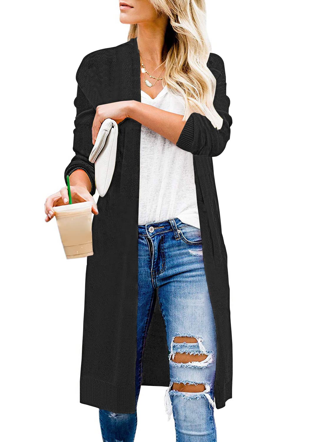 CARDYDONY Women's Long Color Block Cardigan Sweater