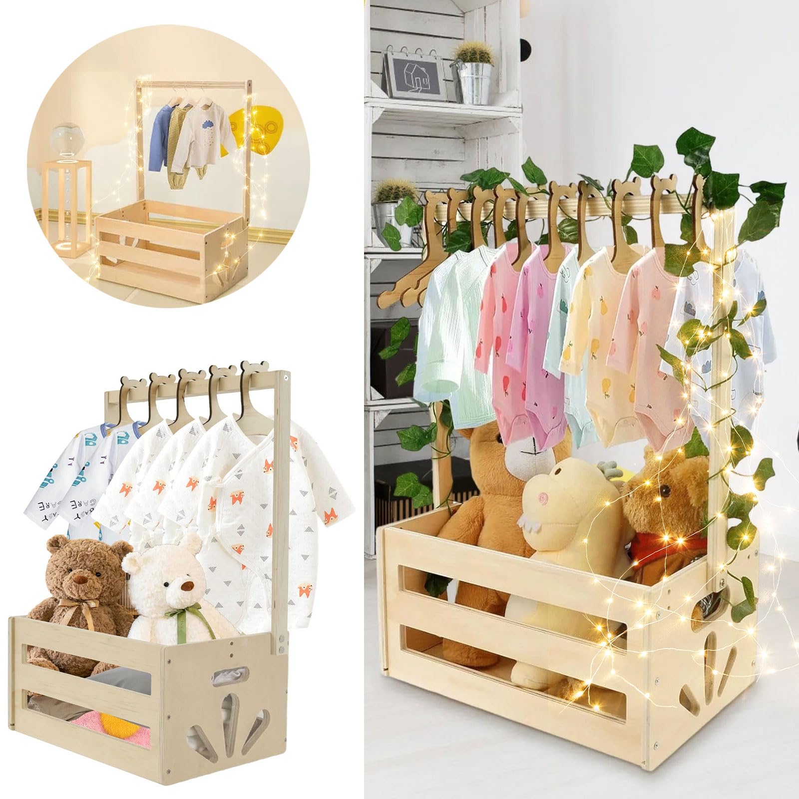 WORLUDE Wooden Crate with Handle, Baby Shower Crate Closet with Hanging Rail Wooden Storage Crates - Image 2