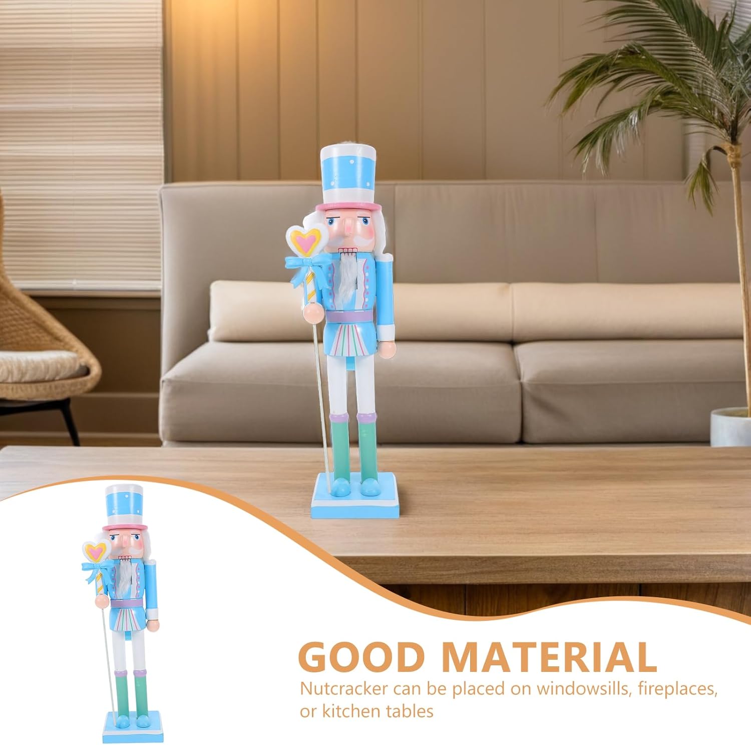 Wooden Nutcracker Soldier Figure 38cm Light Blue Holiday Decoration Christmas Nutcracker Puppet for Table Centerpiece and Festive Home Decor