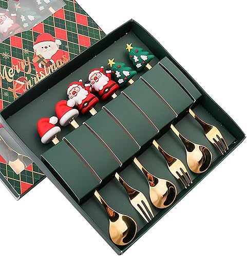Miniatura 9 de Juego de 6 cucharas de Navidad, tenedores de acero inoxidable, cucharas de postre de acero inoxidable, cucharas de postre de sopa, cucharas de té,