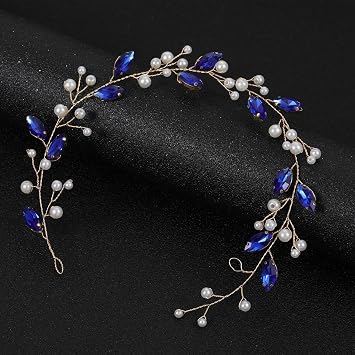 Bridal Flower Wedding Hair Pins Crystal Pearl Hair Combs Clips Headpiece Gold Wedding Hair Accessories Jewelry with Rhinestone for Brides Bridesmaids Women Girls Blue N