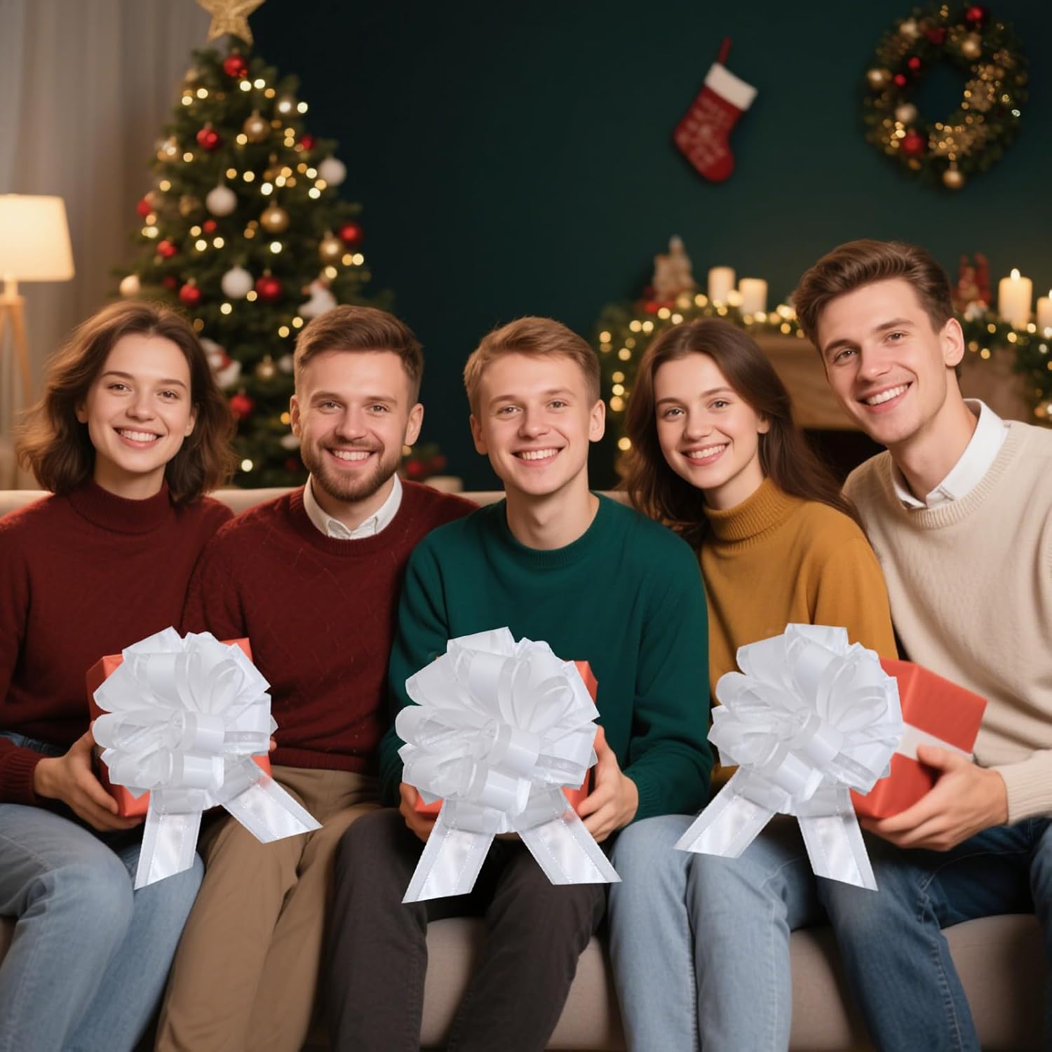 speoit 6 PCS 6 Inch Organza White Pull Bows - Perfect for Gift Wrapping, Wedding Decor, Car Bows, Birthday Parties, Christmas, and Valentine's Day - Image 5