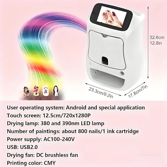 3D Automatic Smart Nail Machine with 5-Inch Touch Screen，w/Over 800 Pictures of Nail |Wireless & Automatic Nail Art Machine,30s Done,Support WiFi/DIY/USB Ink