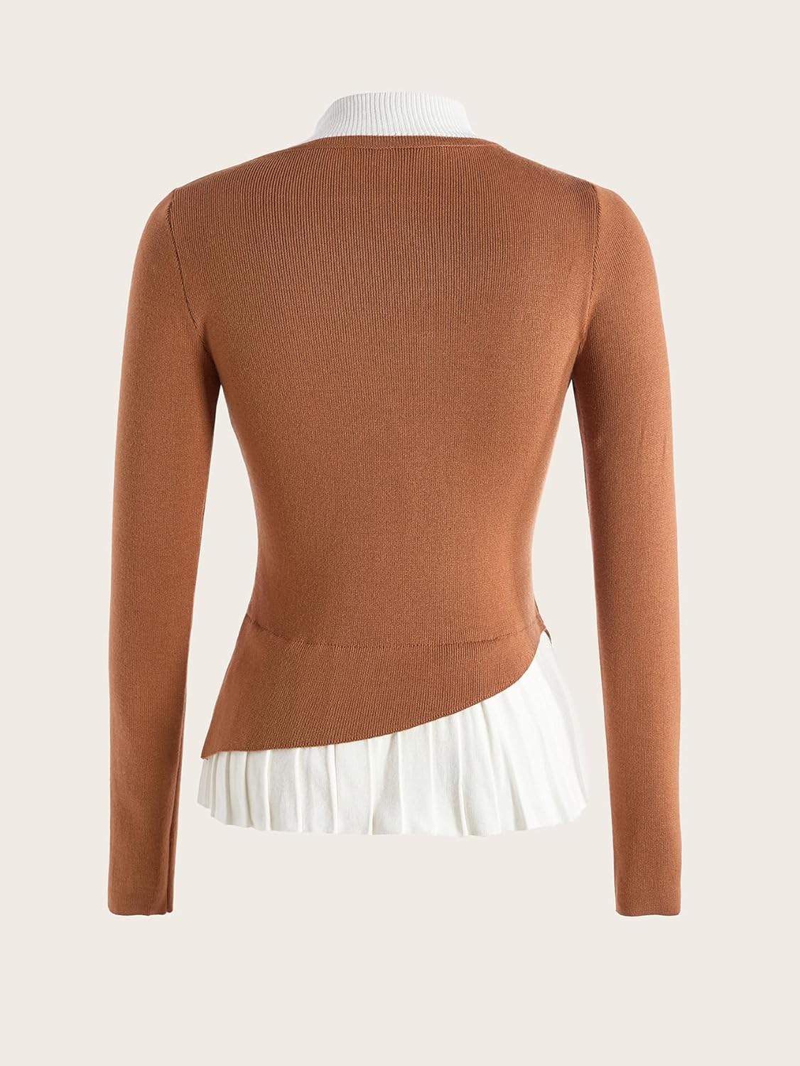 Women's Button Front Mock Neck Sweater Vintage Pleated Long Sleeve Dressy Casual Knit Pullover Tops - Image 3