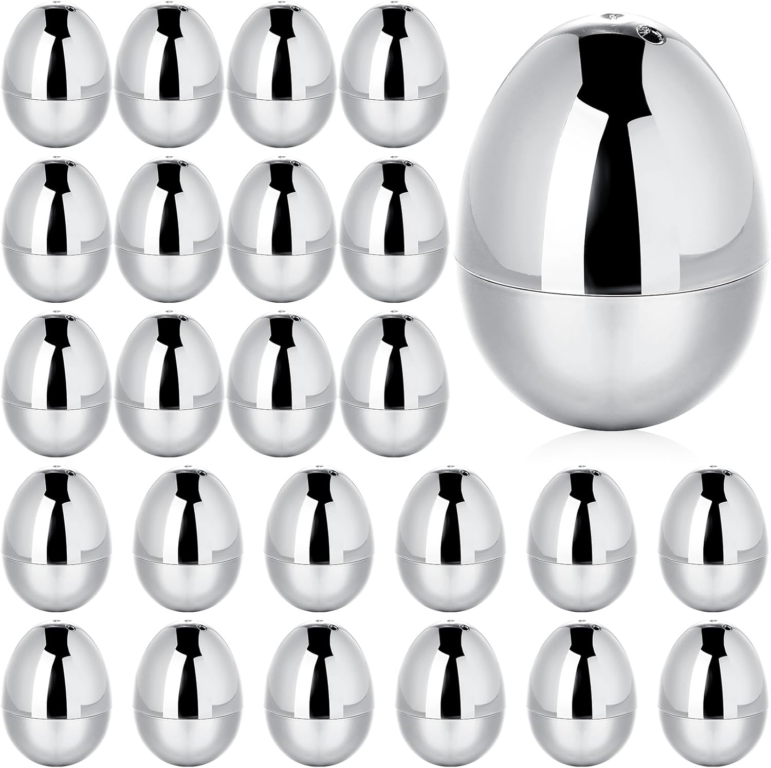 24 Pcs Fillable Easter Eggs 2.36 Inch Easter Eggs with Hinge Plastic Empty Eggs for Easter Egg Hunt Basket Stuffers Easter Theme Decorations (Sliver)