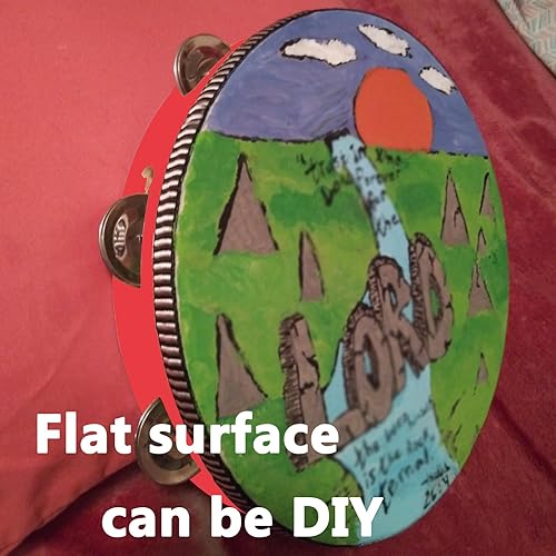 Miniatura 12 de 4 panderetas de madera de 4, 6, 8, 10 pulgadas, juego de panderetas de instrumentos musicales, campanas de batería de mano, jingles de metal, Marrón