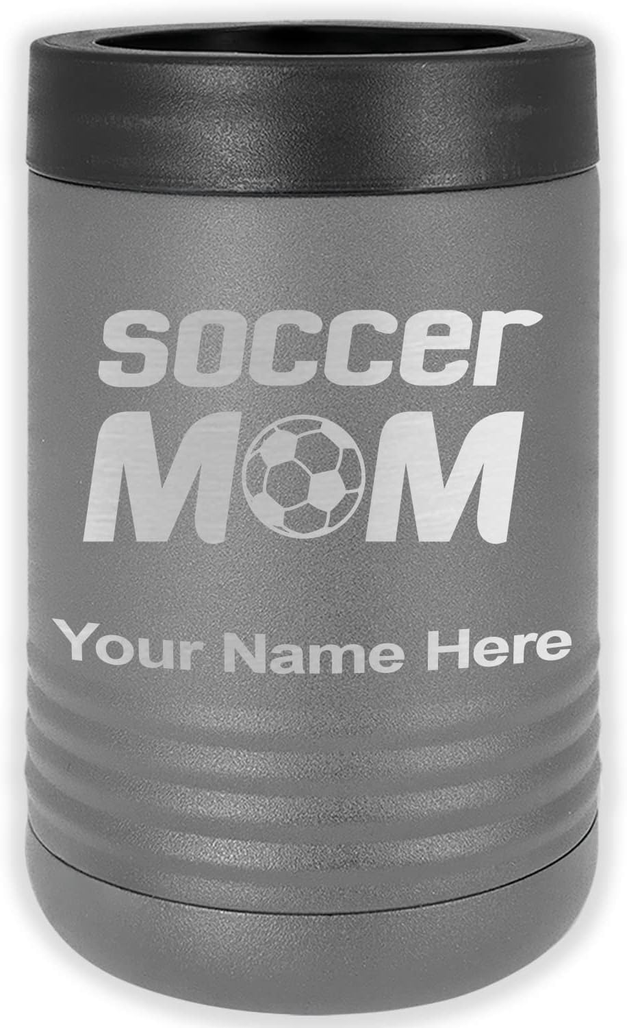 LaserGram Personalized 12 oz. Stainless Steel Can & Bottle Insulator, Soccer Mom – Keeps Drinks Cold Longer (Green)