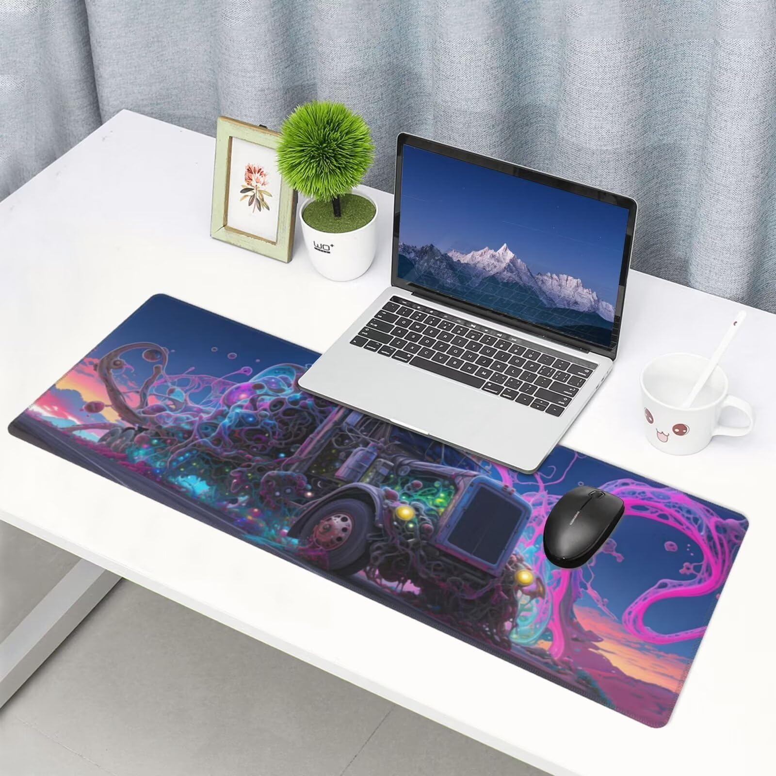 Tappetino Mouse, Tappetino Mouse Gaming Grande XXL 1500x800x3mm Tappetino Scrivania Mouse Pad, Base in Gomma Antiscivolo, Bordi Cuciti,Lavabile, Mousepad per Ufficio e Gaming (camion) R-393