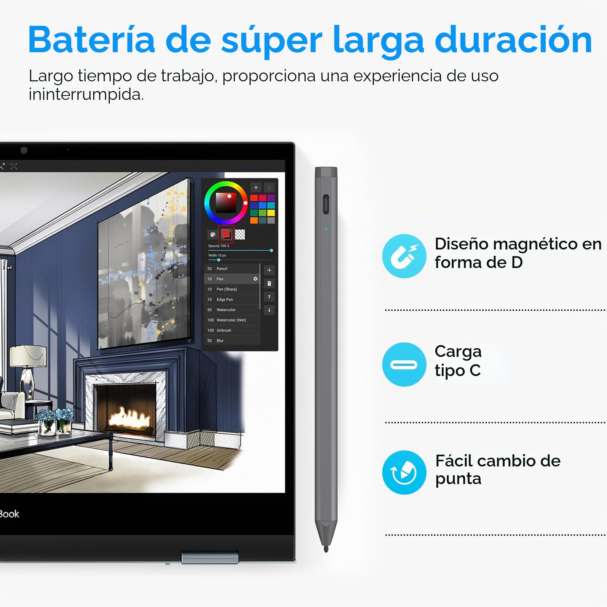 USI 2.0 Lápiz Táctil con 4096 Niveles de presión Stylus Pen para Amazon Fire MAX 11 / Fire HD 10 / Google Pixel Tablet/HP/ASUS/Acer/Lenovo Algún Modelo de Chromebook.