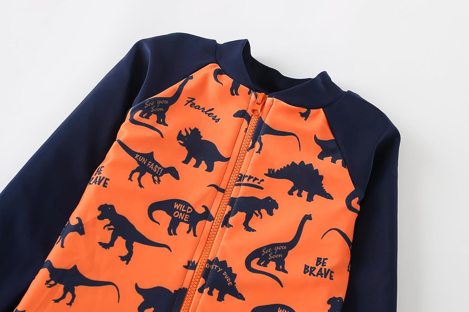AIWUHE Boys one Piece Swimsuit Zipper Rash Guard Kids Long Sleeve Bathing Suits UPF 50+ Sun Protection Swimwear 2-9Y 6-7 Years Orange Dinosaur image 3 of 9 B0F1N852P8