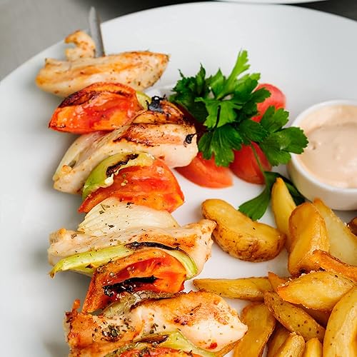 Miniatura 7 de Dicunoy 9 pinchos de acero inoxidable para barbacoa, 17 pulgadas para asar a la parrilla, palitos de metal reutilizables para barbacoa con soporte