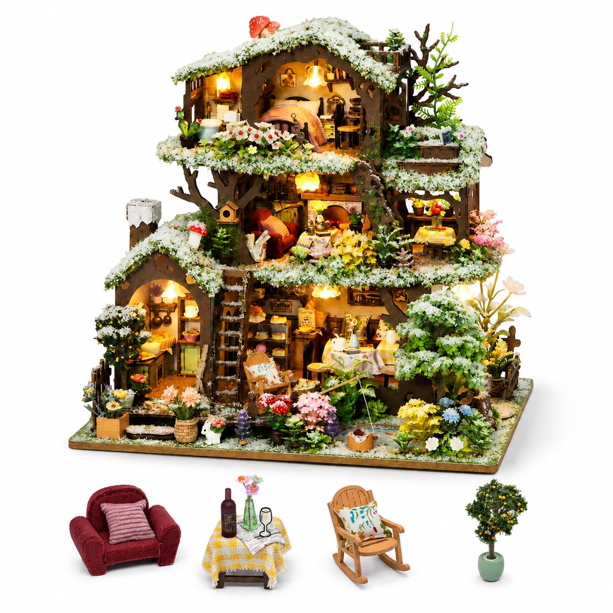 Spilay Miniature House Kits for Adults, Floral Tree House Dolls House