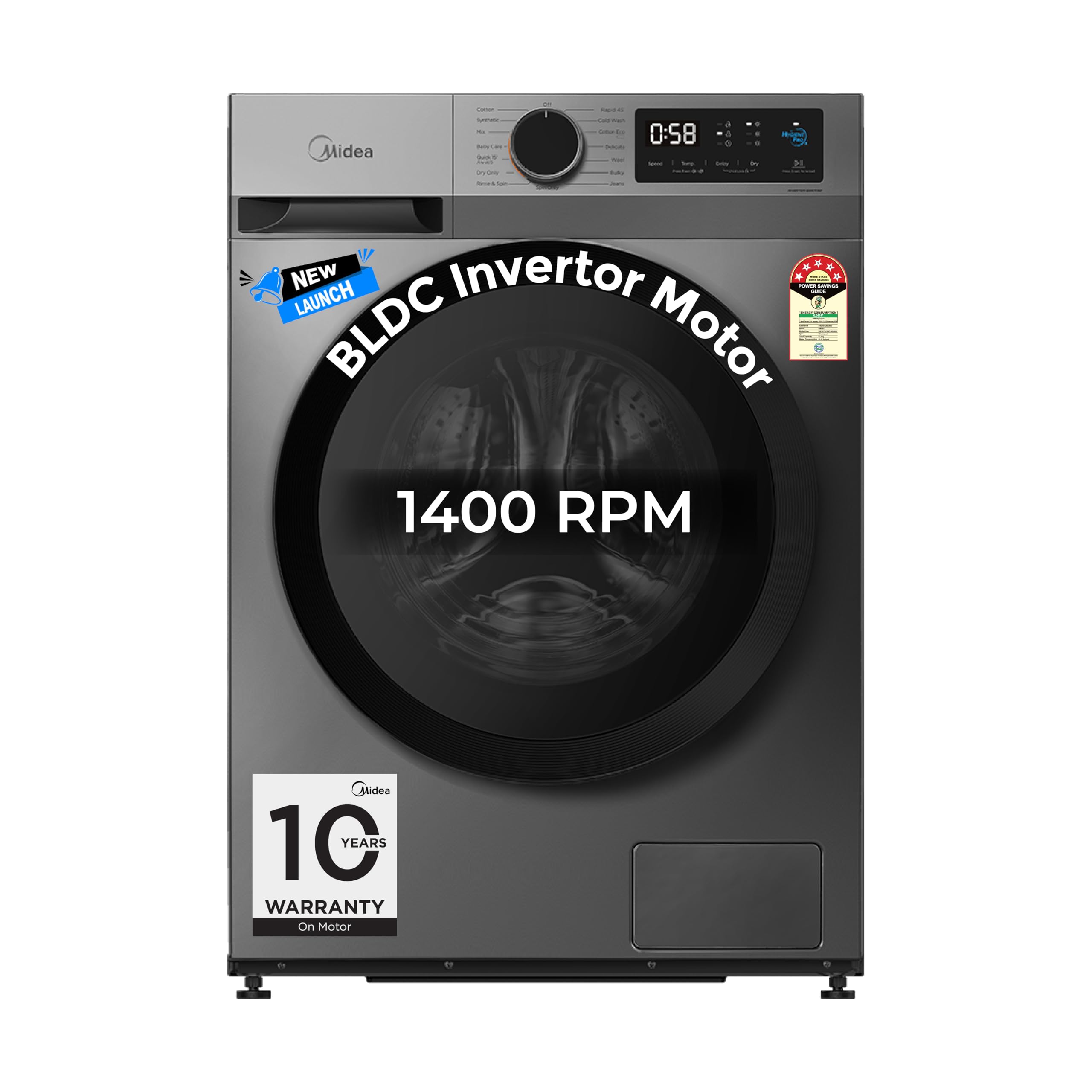 Midea 7 Kg 5 Star Fully Automatic Front Load Washing Machine with Inverter Motor, Self Clean Drum Technology, 15 Wash Programs (MFG17W70B/T-IND, Titanium Grey)