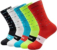 Yelewen Compression Crew Cycling Socks Men Women 5 Pairs - Athletic Running Hiking Bike Socks with Arch Support & Y-Heel